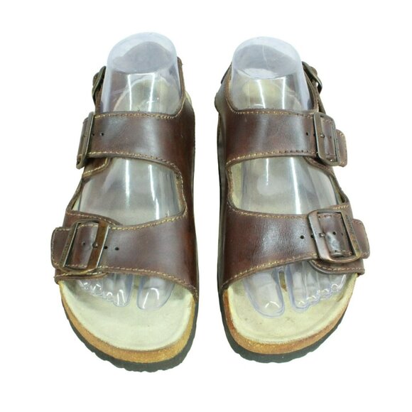 LL Bean Brown Oiled Leather Slingback Cork Buckled Casual Sandals Size 7.5 - Picture 5 of 9